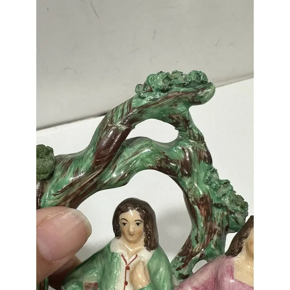 Antique Staffordshire Ceramic Figure Couple With Spaniel‎ Dog RARE REPAIRED